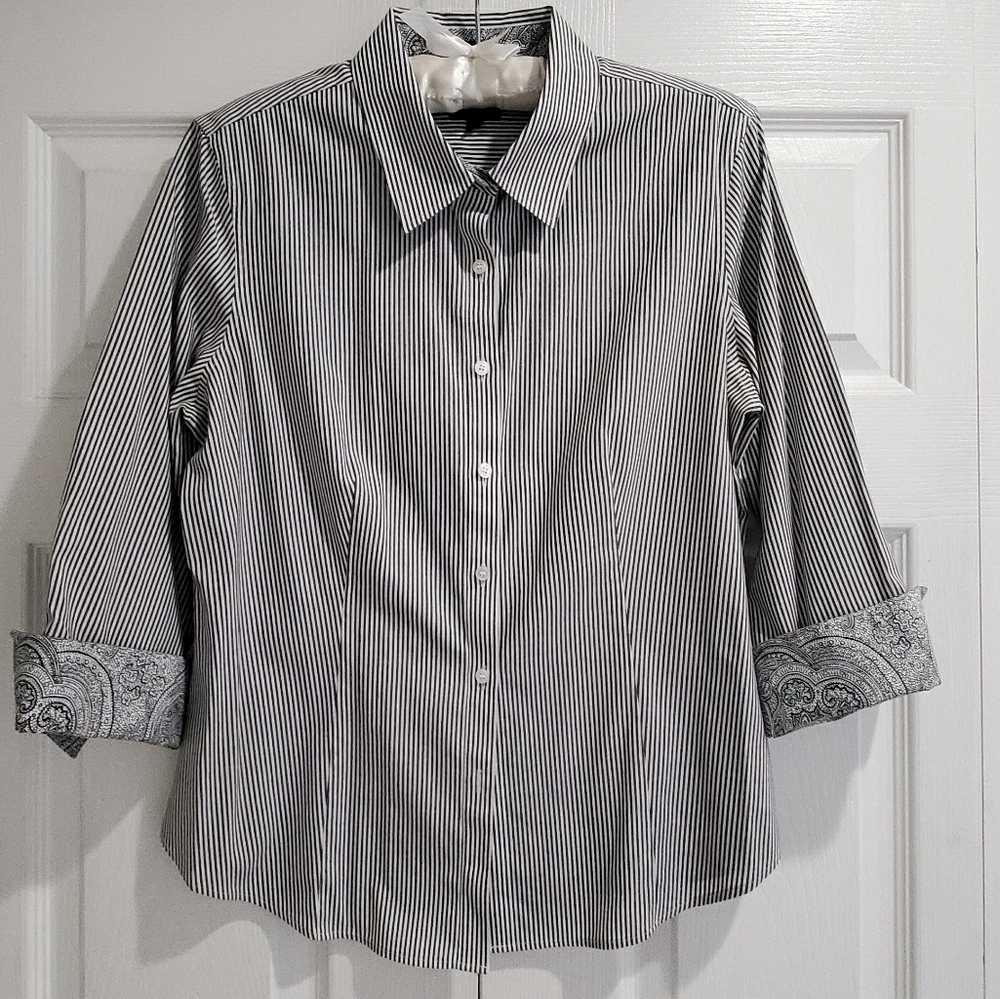 NWOT Talbots Gray Striped Shirt
